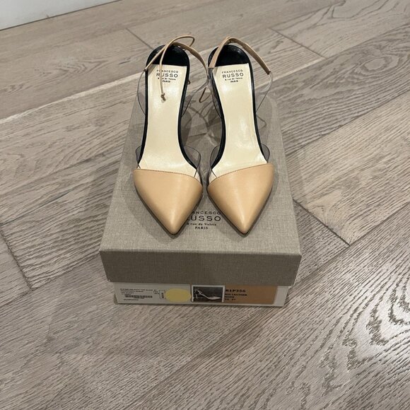 Francesco Russo Shoes - Francesco Russo Leather Slingback Pump Heels Nude